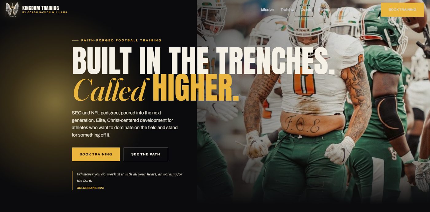 Kingdom Training website hero section, designed by Launch & Level Up Studio