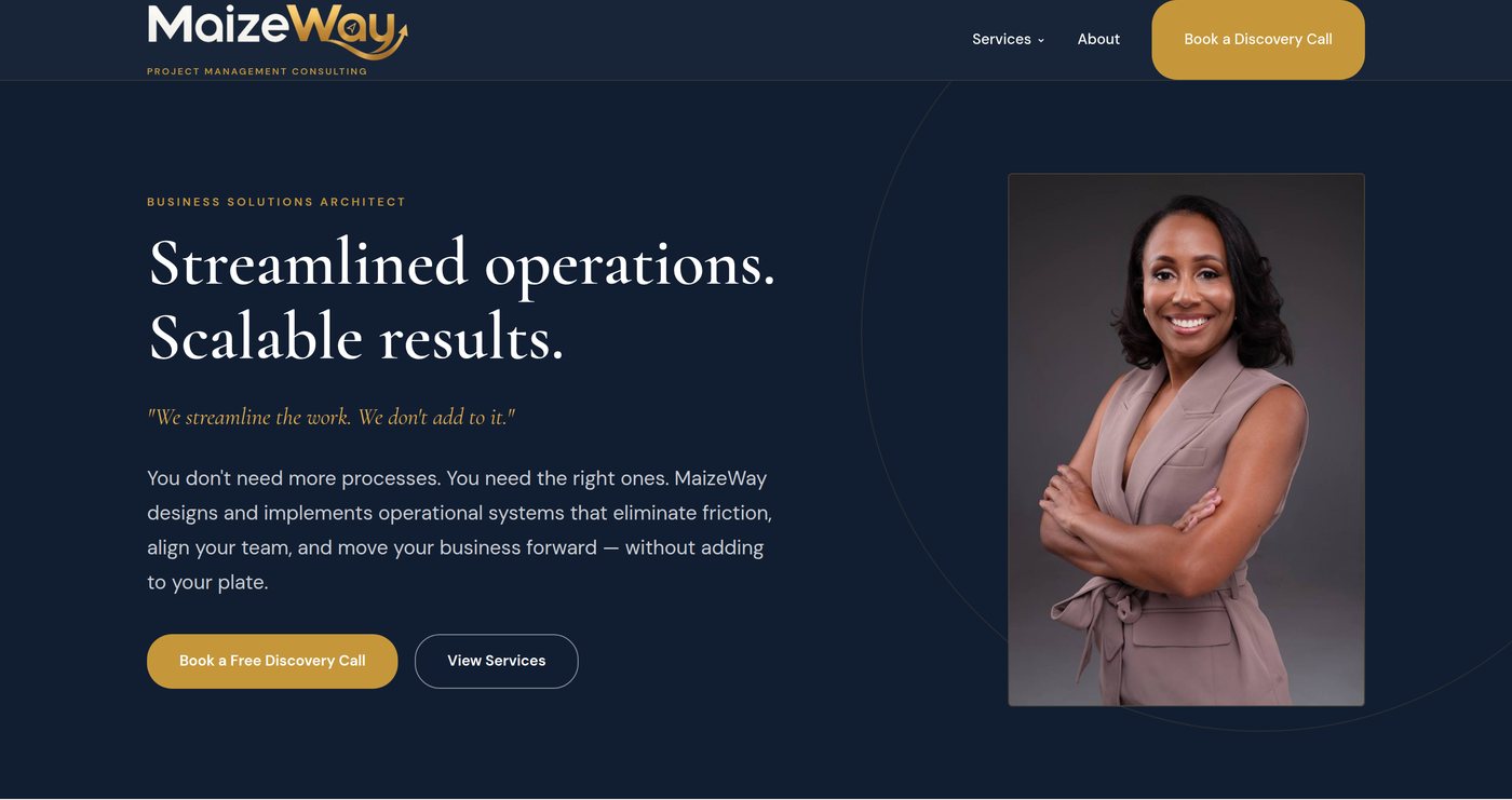 MaizeWay Strategy homepage hero for fractional program and project management consulting